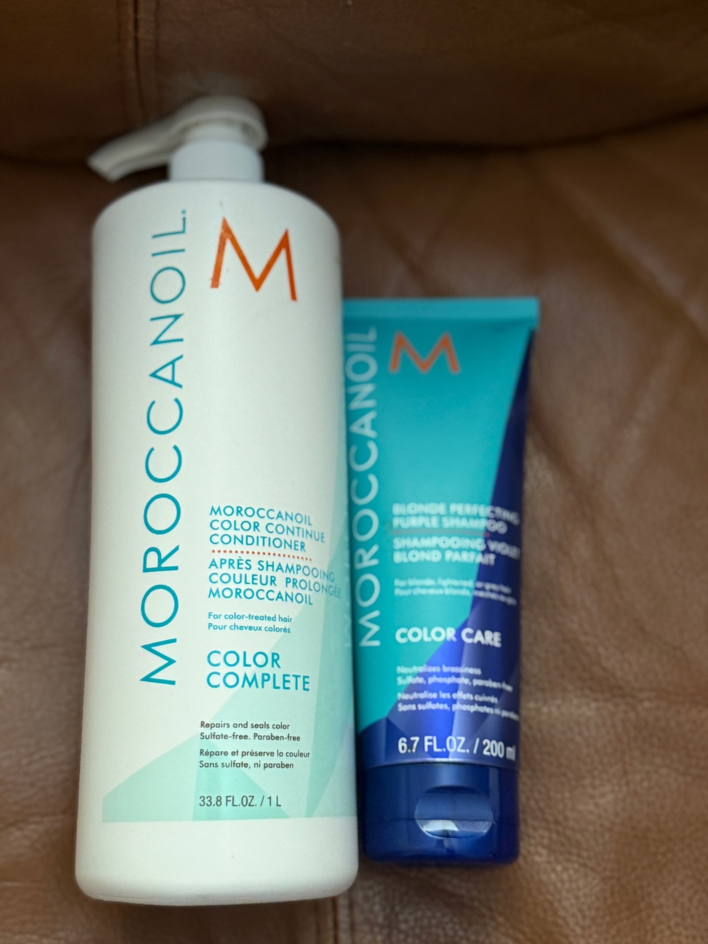 • NEW Moroccanoil 1L jumbo conditioner + purple toning shampoo bundle